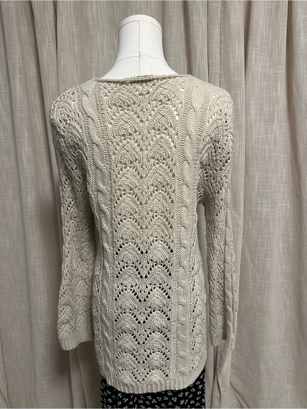 FILO Cream Openwork Button-Front Women's Cardigan Sweater
